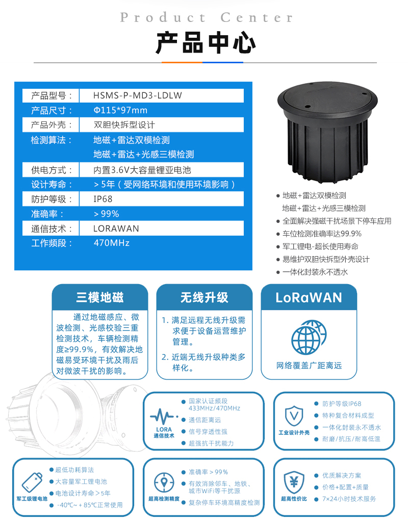 LORAWAN雙模三模地磁車輛檢測(cè)器